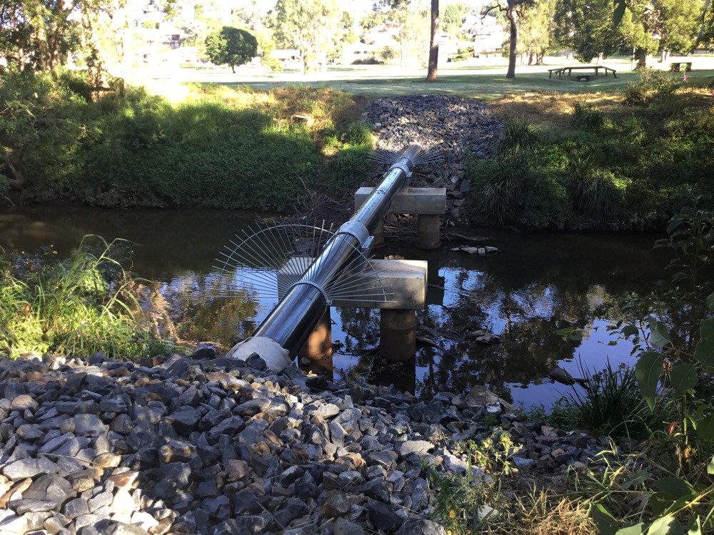Image of completed Tillack Park sewer creek crossing.