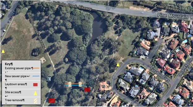 Upgrading the sewer running across Bulimba Creek, between Tillack Park, Mansfield and Turubul Crescent Park, Carindale.  